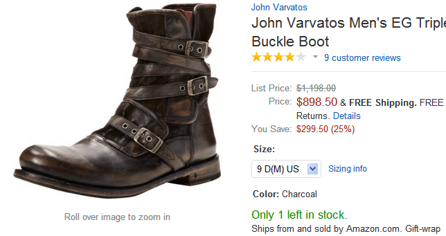 john varvatos triple buckle boot