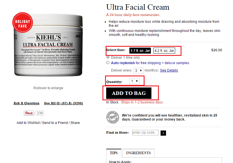 Kiehls科颜氏美国官网商品详细信息页面