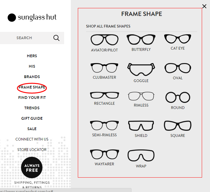 Sunglass Hut美国官网选择镜框