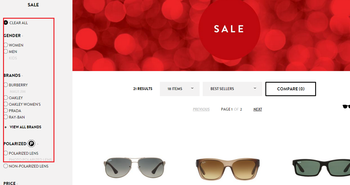 Sunglass Hut美国官网导航栏