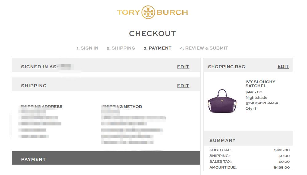 Tory Burch托里伯奇美国官网确认订单信息
