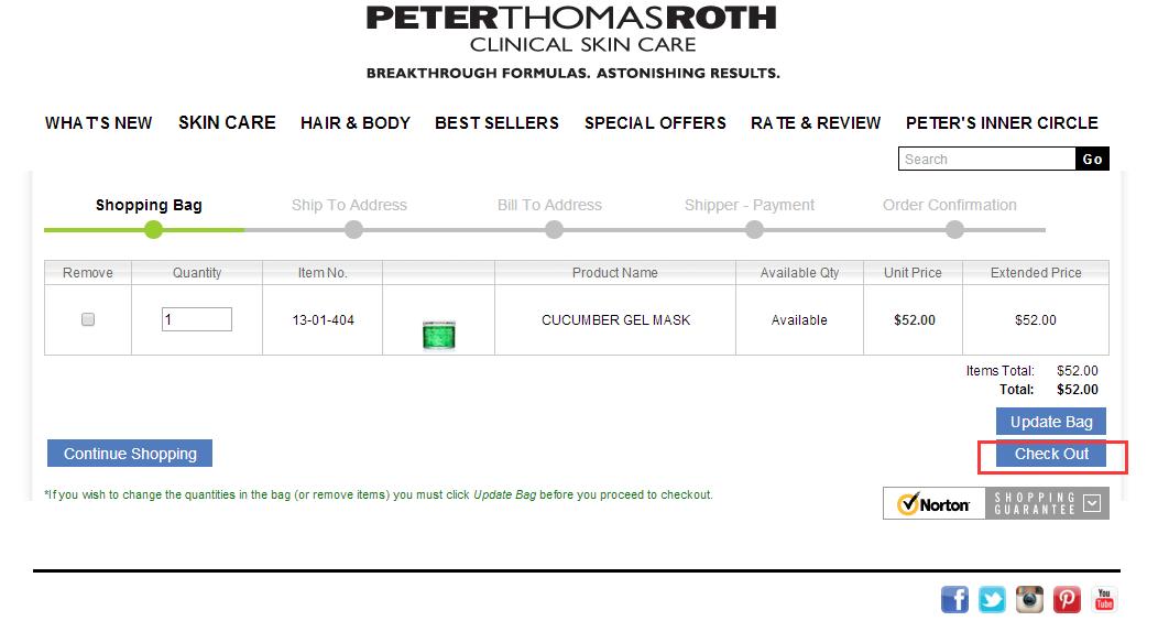Peter Thomas Roth彼得罗夫PTR美国官网购物车页面