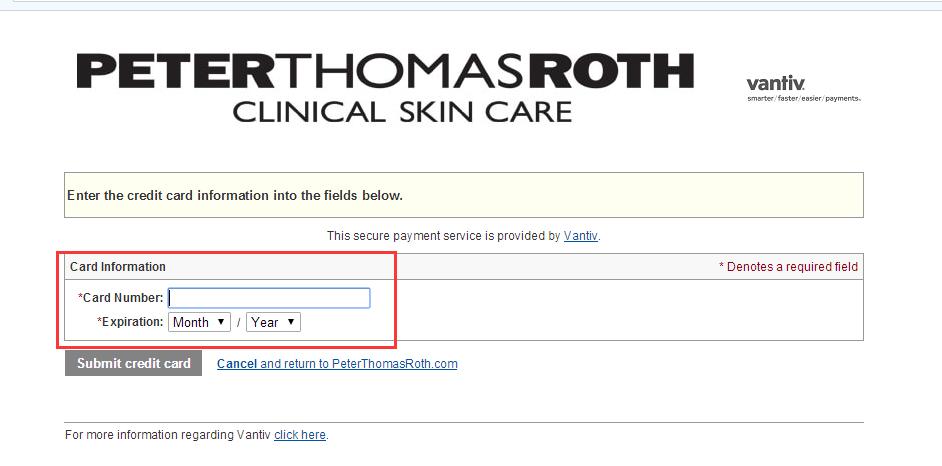 Peter Thomas Roth彼得罗夫PTR美国官网填写支付信息